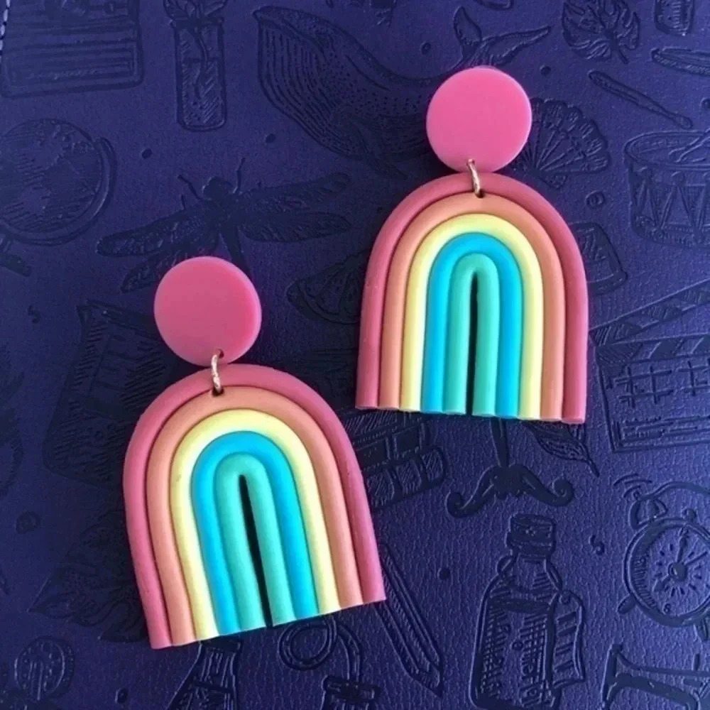 Rainbow Pride LGBTQ Big Drop Earrings Lightweight Polymer Clay